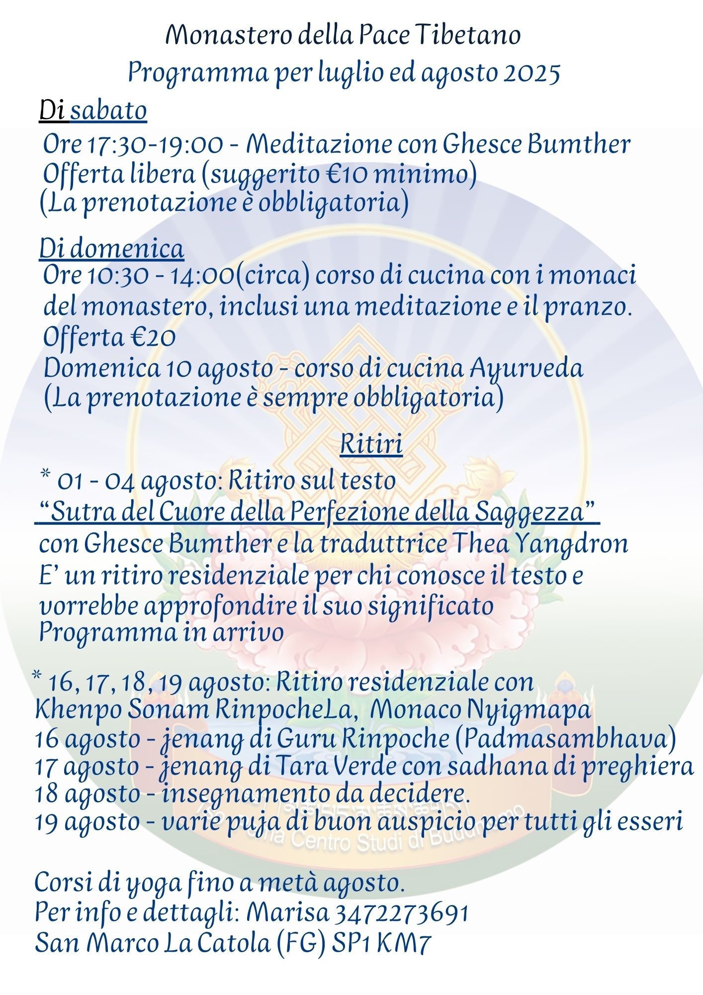 Programma luglio / agosto 2025