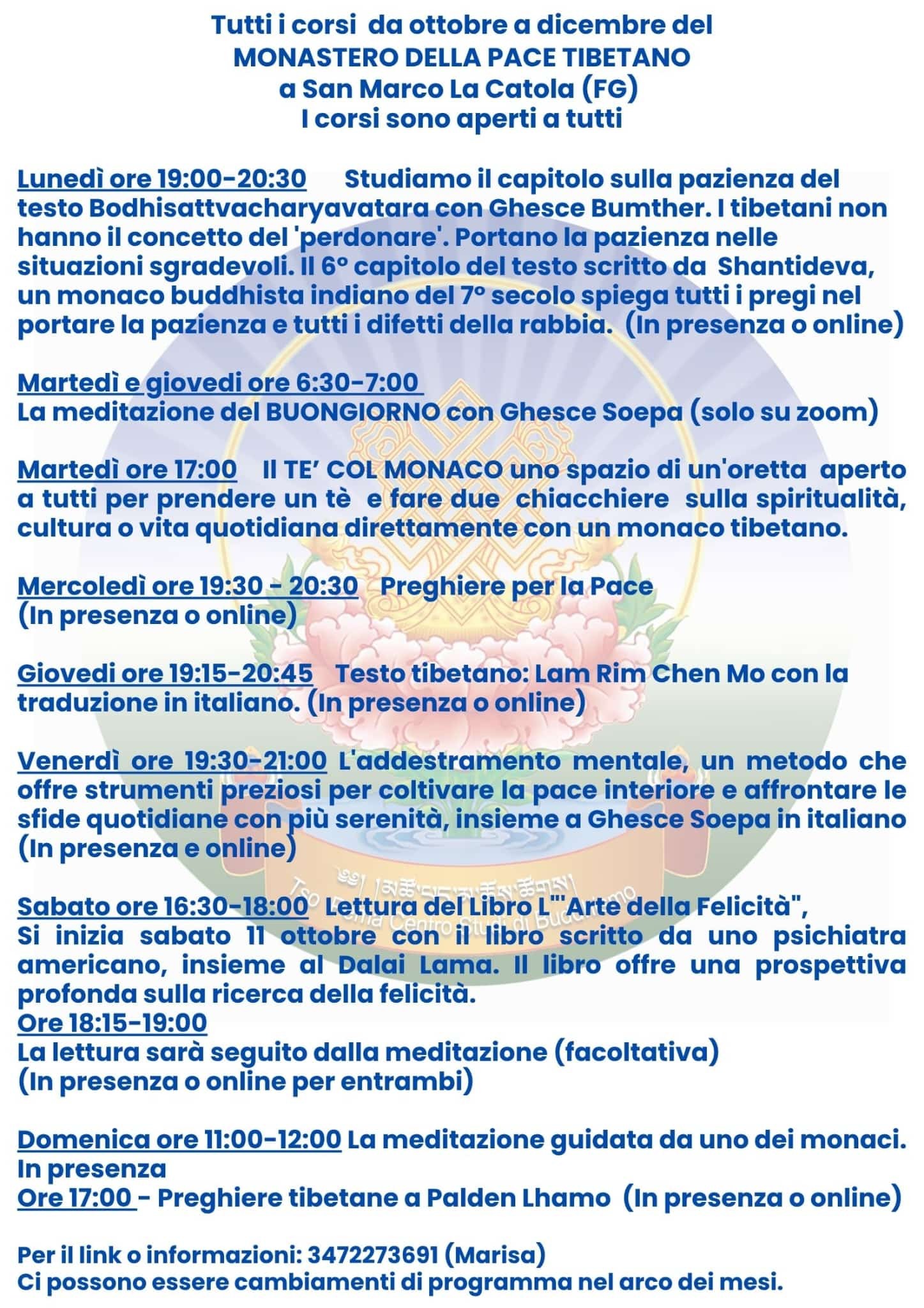 Programma del monastero della pace tibetano